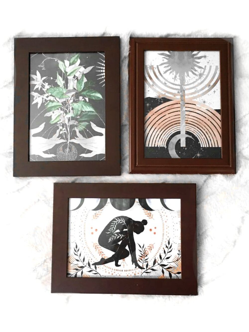 Set of 3 Modern Wood Frames Wiccan Witchy Art